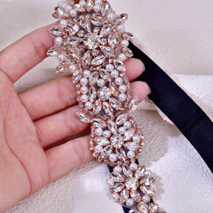 Handcrafted Rhinestone and Pearl Waist Belt Pink Crystal Embellishment