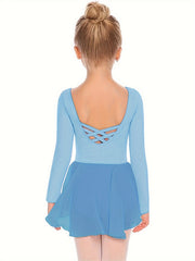 Girls Cozy Butterfly Cross Back Long Sleeve Ballet Leotard