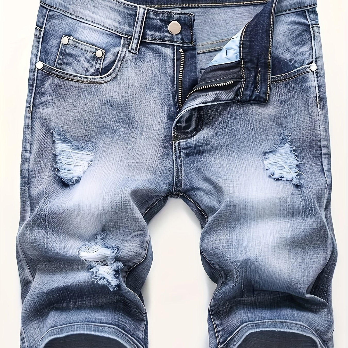 Men's Distressed Denim Shorts Slim Fit Street Style Summer Wear