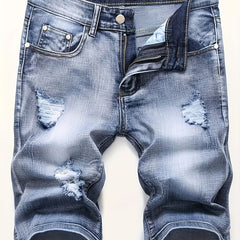 Men's Distressed Denim Shorts Slim Fit Street Style Summer Wear