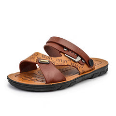 Men's Patterned Leather Slides Lightweight Slippers