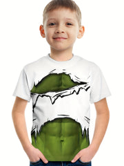 Green Muscle Print Boys T Shirt Fun Cosplay Costume Tee for Kids