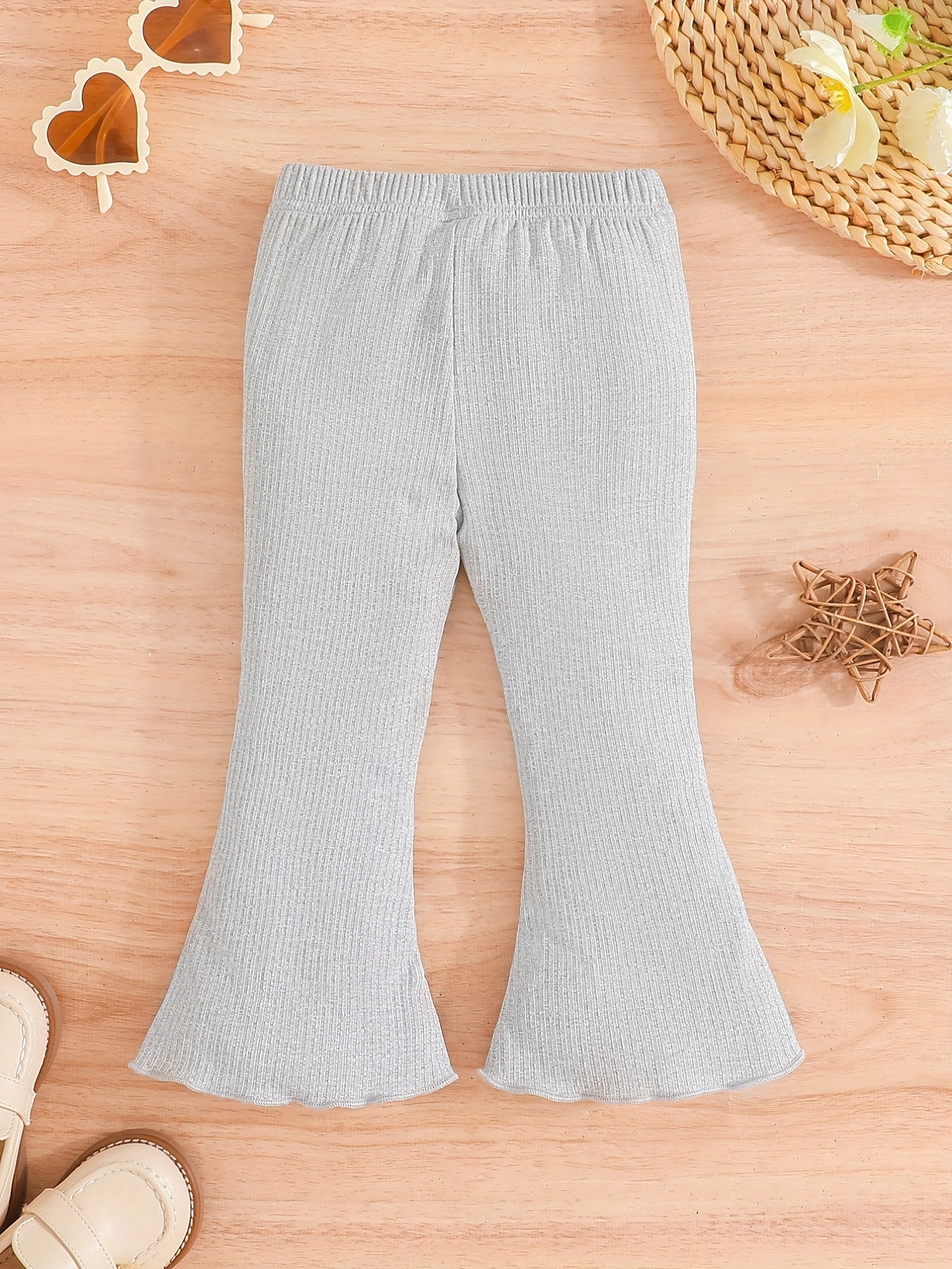 Toddler Baby Girl's Flared Pants 3pcs Outfit Ribbed Knit Leggings