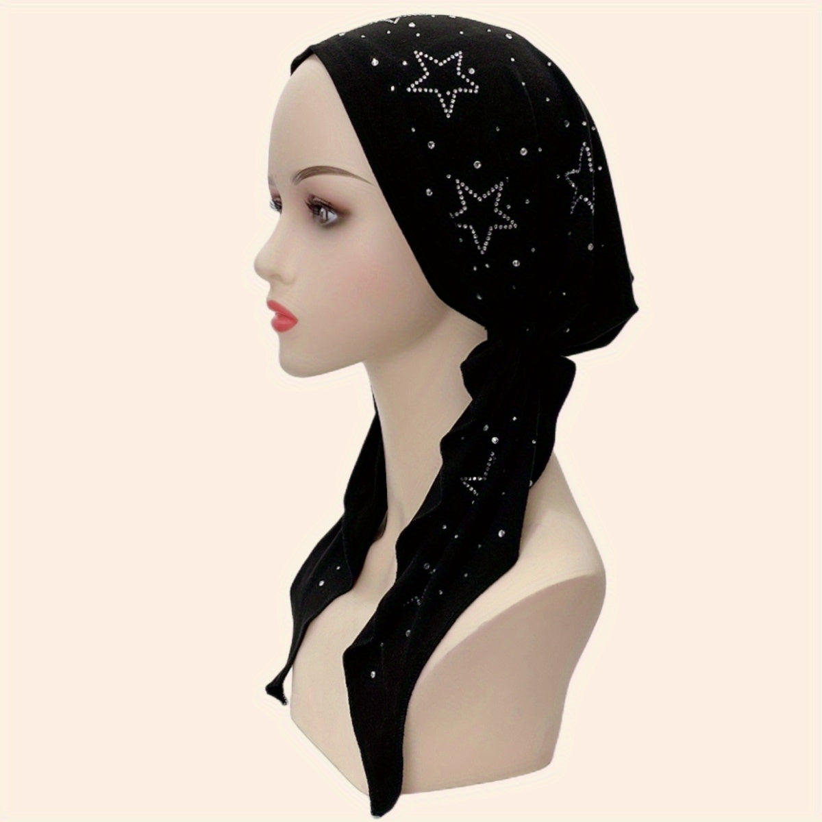 Rhinestone Star Decor Head Wraps Solid Turban Casual Bonnet Ramadan Head Scarf