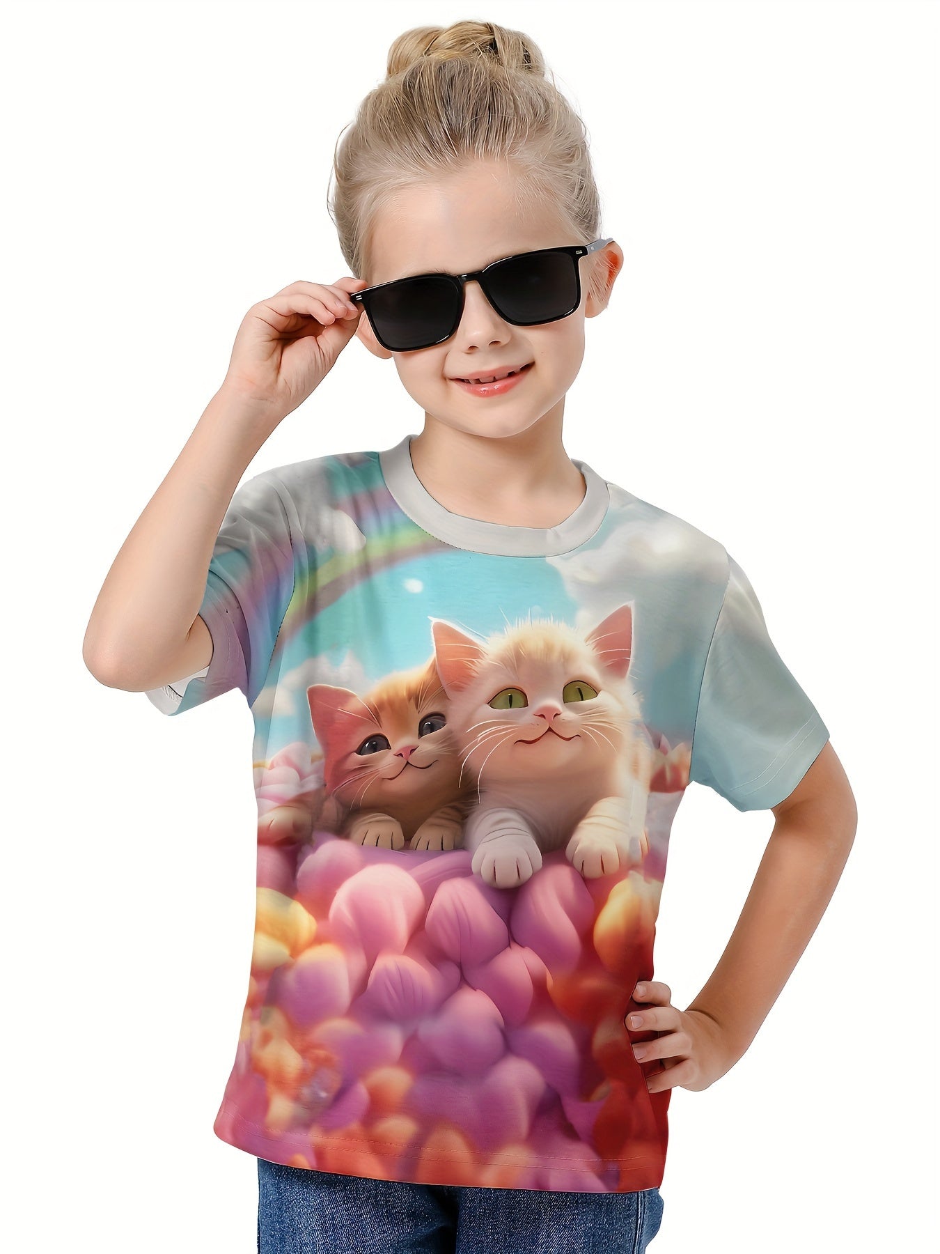 3D Sweet Kitten Print T-shirt for Summer Sports