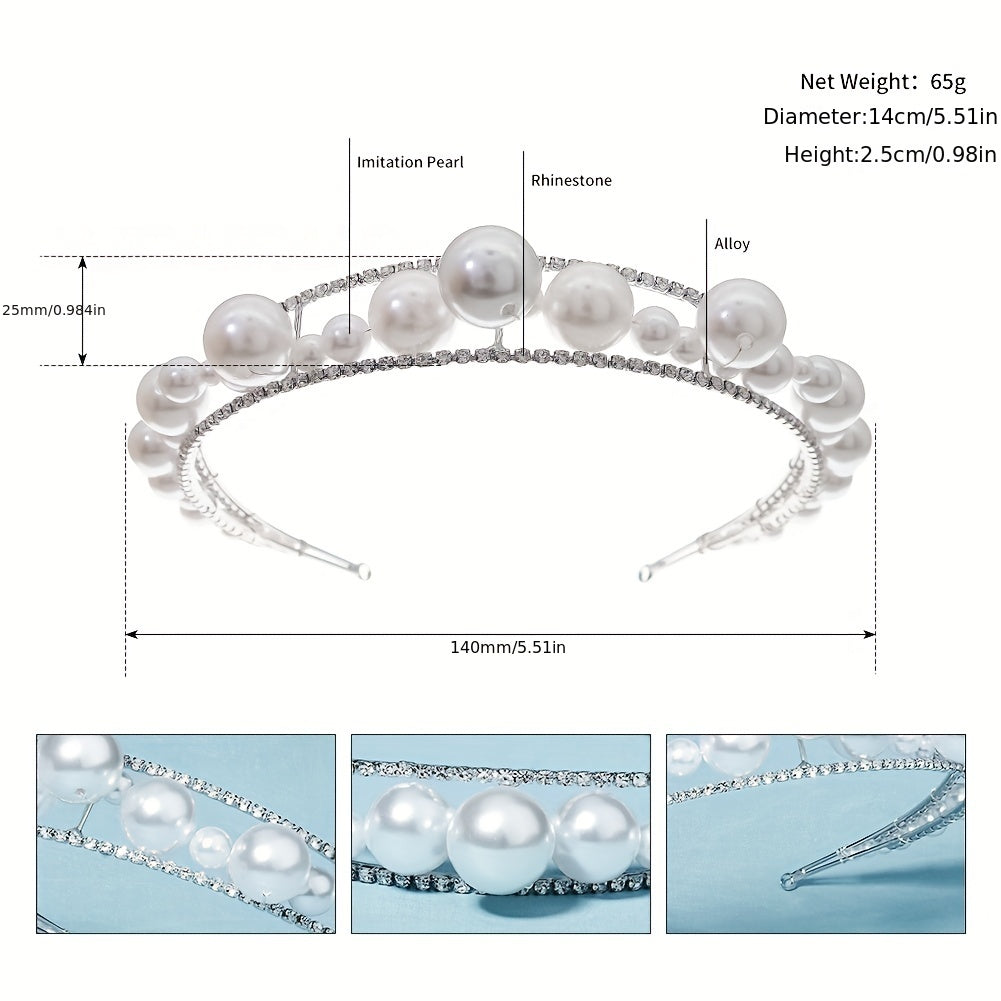 Rhinestone Headband Faux Pearl Beads Crown Hair Accessories