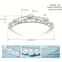 Rhinestone Headband Faux Pearl Beads Crown Hair Accessories