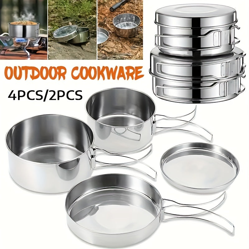 4pcs Stainless Steel Cookware Set Lightweight Cooking Kit for Camping