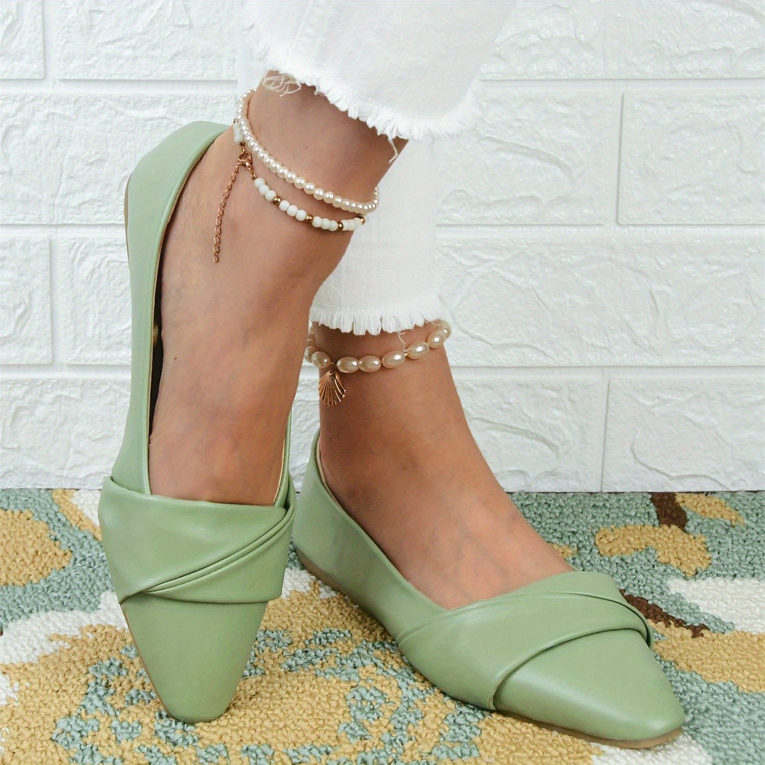 Pointed Toe Flat Shoes Slip On Soft Sole Faux Leather Ballet Flats