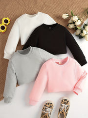 4pcs Girls' Basic Crew Neck Sweatshirt Tops