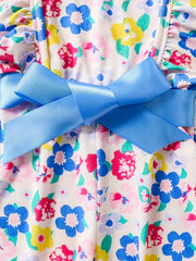 Girls Bow Floral Print Ruffle Sleeve Rompers Comfortable Casual Jumpsuit