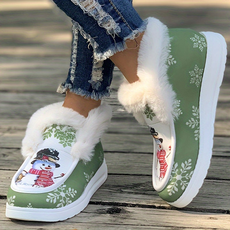 Christmas Snowflake Snowman Plush Furry Boat Shoes