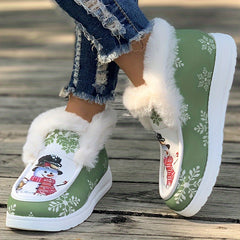 Christmas Snowflake Snowman Plush Furry Boat Shoes