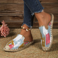Women's Colorblock Flat Espadrilles Slip On Comfy Half Drag Shoes