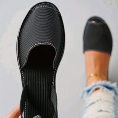 Women's Fabric Peep Toe Flat Sandals Solid Slingback Slip On Shoes