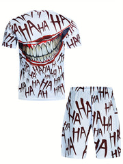 Men's Grimace Print T-shirt & Shorts Set for Sports