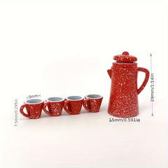 Red Aluminum Alloy Tea Set Model Decorative Display Collectible Kit
