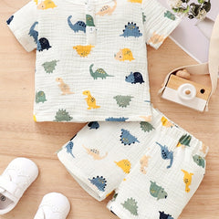 Baby Boys 2pcs Animal Pattern Short Sleeve Shorts Summer Set