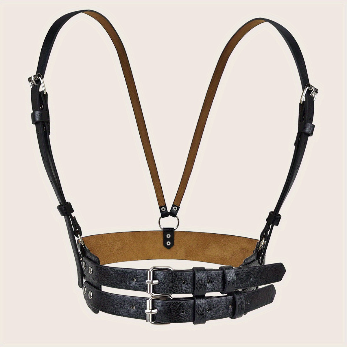 Punk Body Harness Belt PU Leather Double Pin Buckle Waistband