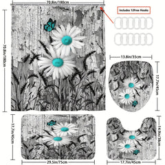 Daisy Shower Curtain Set Waterproof with Non-Slip Bathroom Rug