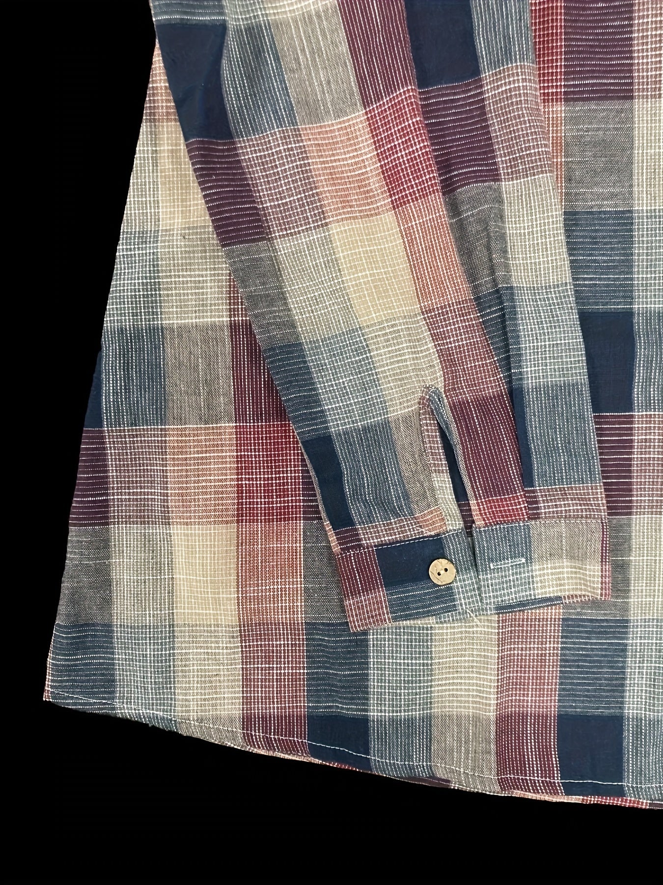 Colorblock Grid Print Button Up Blouse