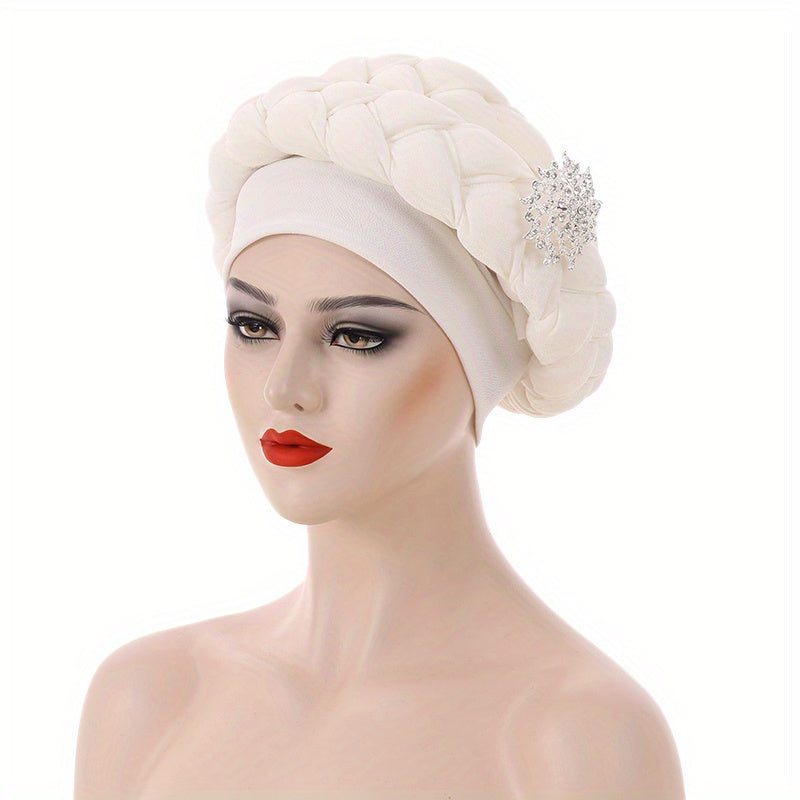 Big Braid Pre tied Turban Cap Flower Decor Classic Head Wrap Elastic Bonnet Bean