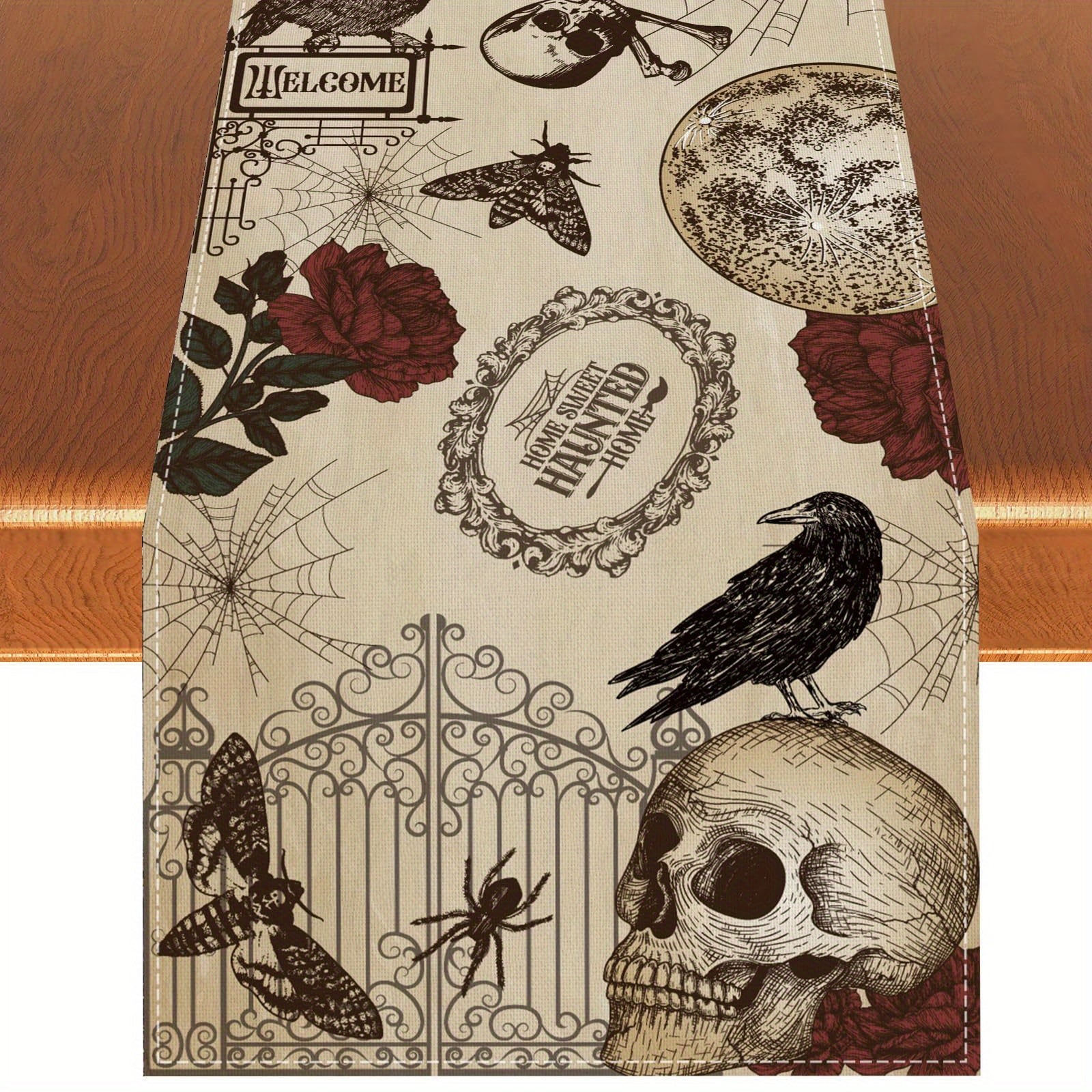 Polyester Table Runner Halloween Gothic Skull Tablecloth