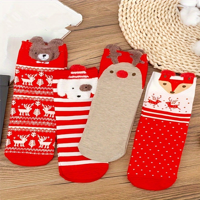 4 Pairs Christmas Print Socks Women's Stockings & Hosiery