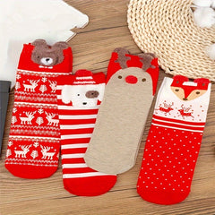 4 Pairs Christmas Print Socks Women's Stockings & Hosiery
