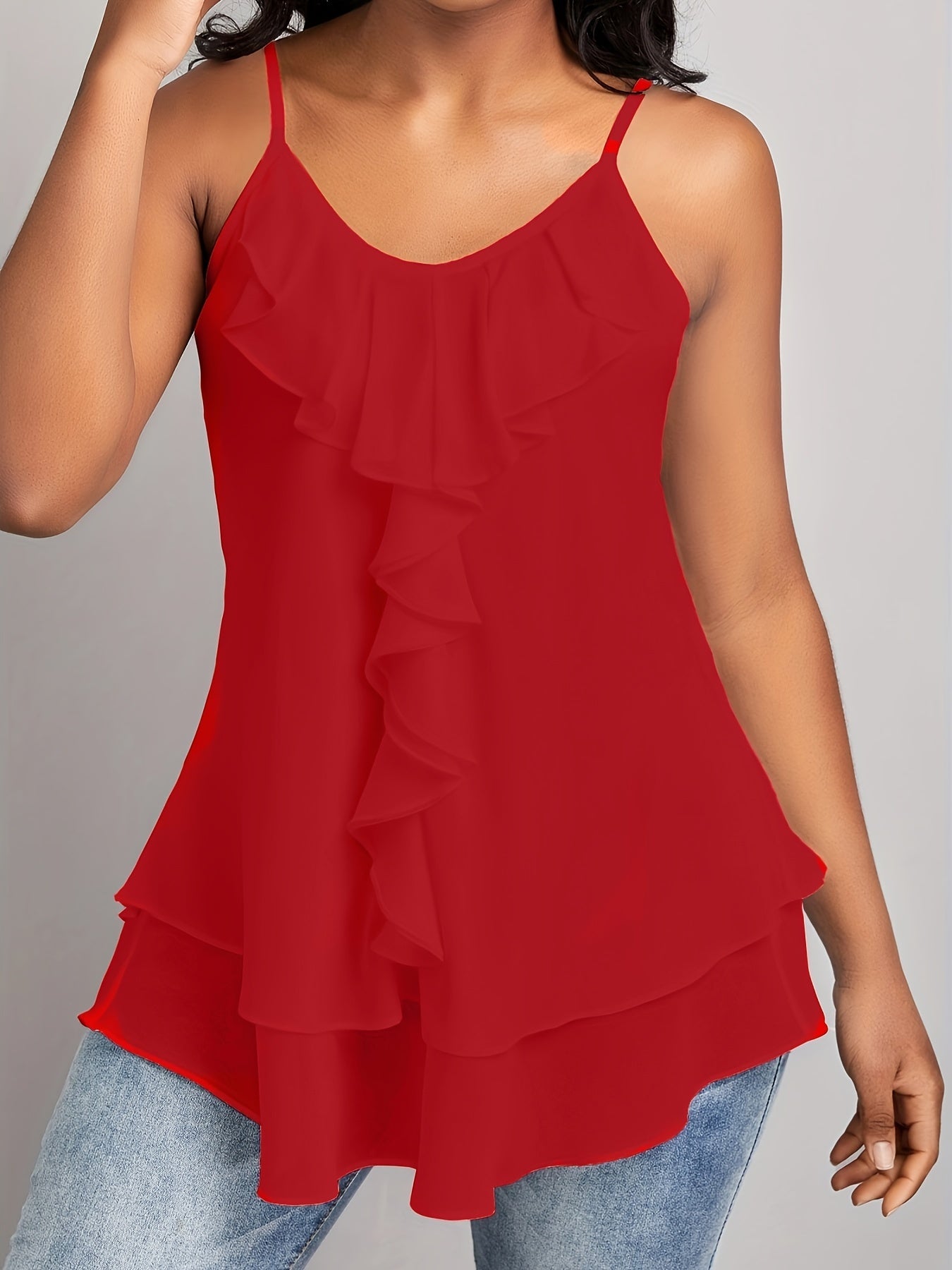 Solid Crew Neck Spaghetti Top Sleeveless Cami