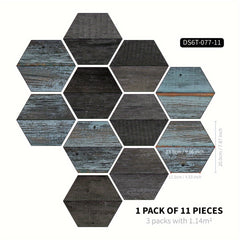 11pcs Wood Grain Pattern Hexagon Floor Stickers Waterproof Non-slip