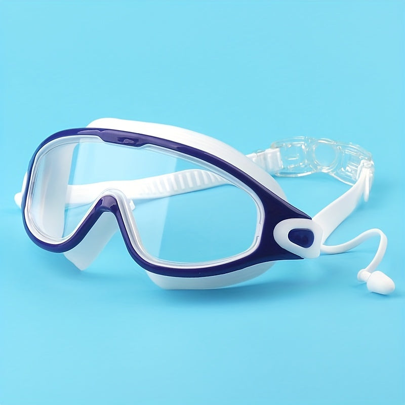 Large Frame Silicone Swim Goggles Anti fog Waterproof Clear Visor