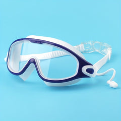 Large Frame Silicone Swim Goggles Anti fog Waterproof Clear Visor