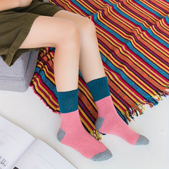 5 Pairs Colorblock Crew Socks Warm Mid Tube Women's Stockings