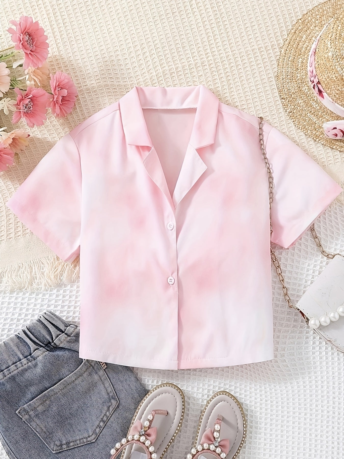 Boys Tie Dye Creative Shirt Short Sleeve Lapel Shirt Tops