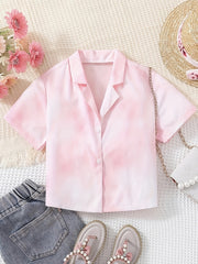 Boys Tie Dye Creative Shirt Short Sleeve Lapel Shirt Tops