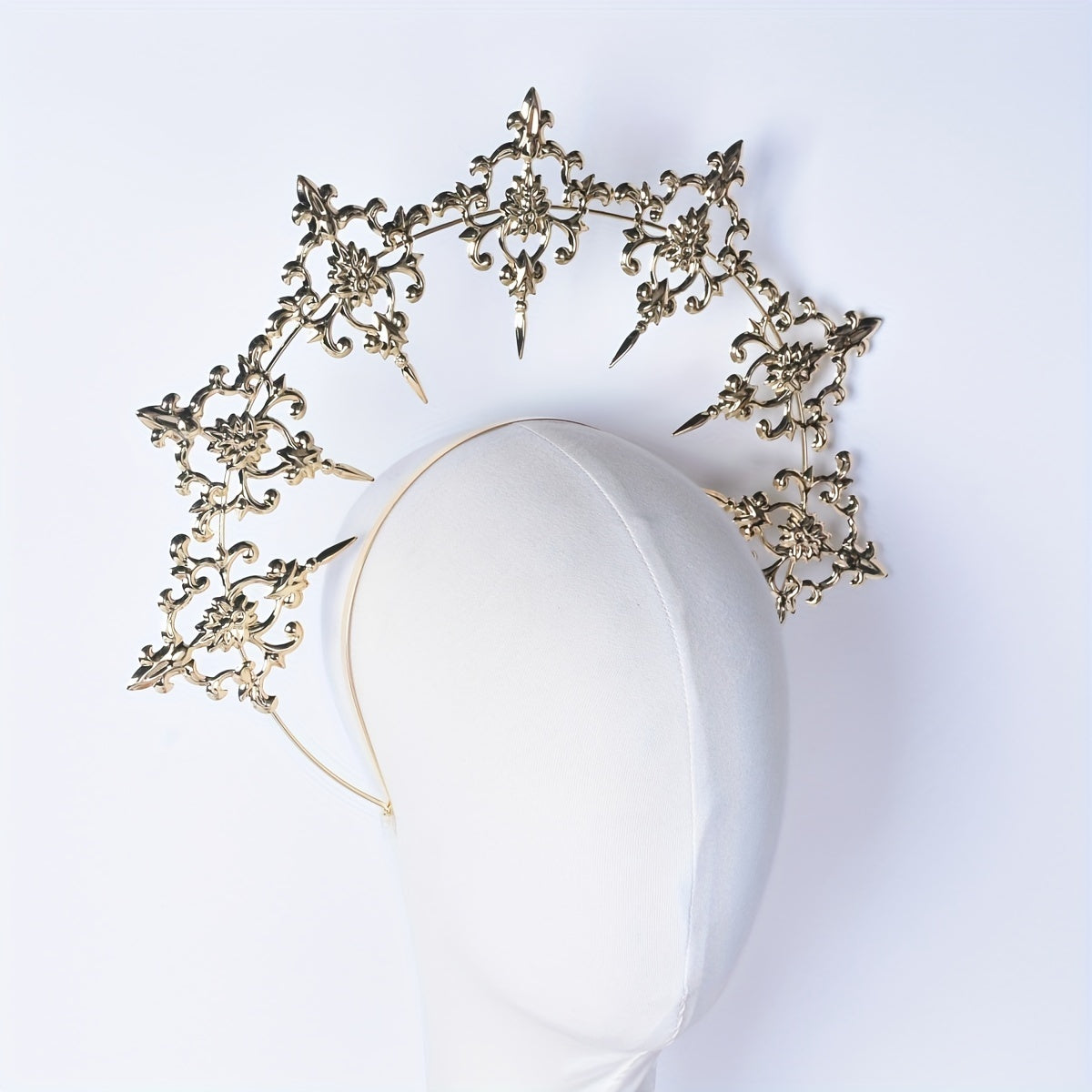 Large Goddess Crown Headband Golden Hair Accessories