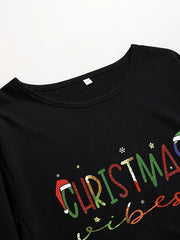 Christmas Casual Dress Women's Plus Letter Print Long Sleeve Dress