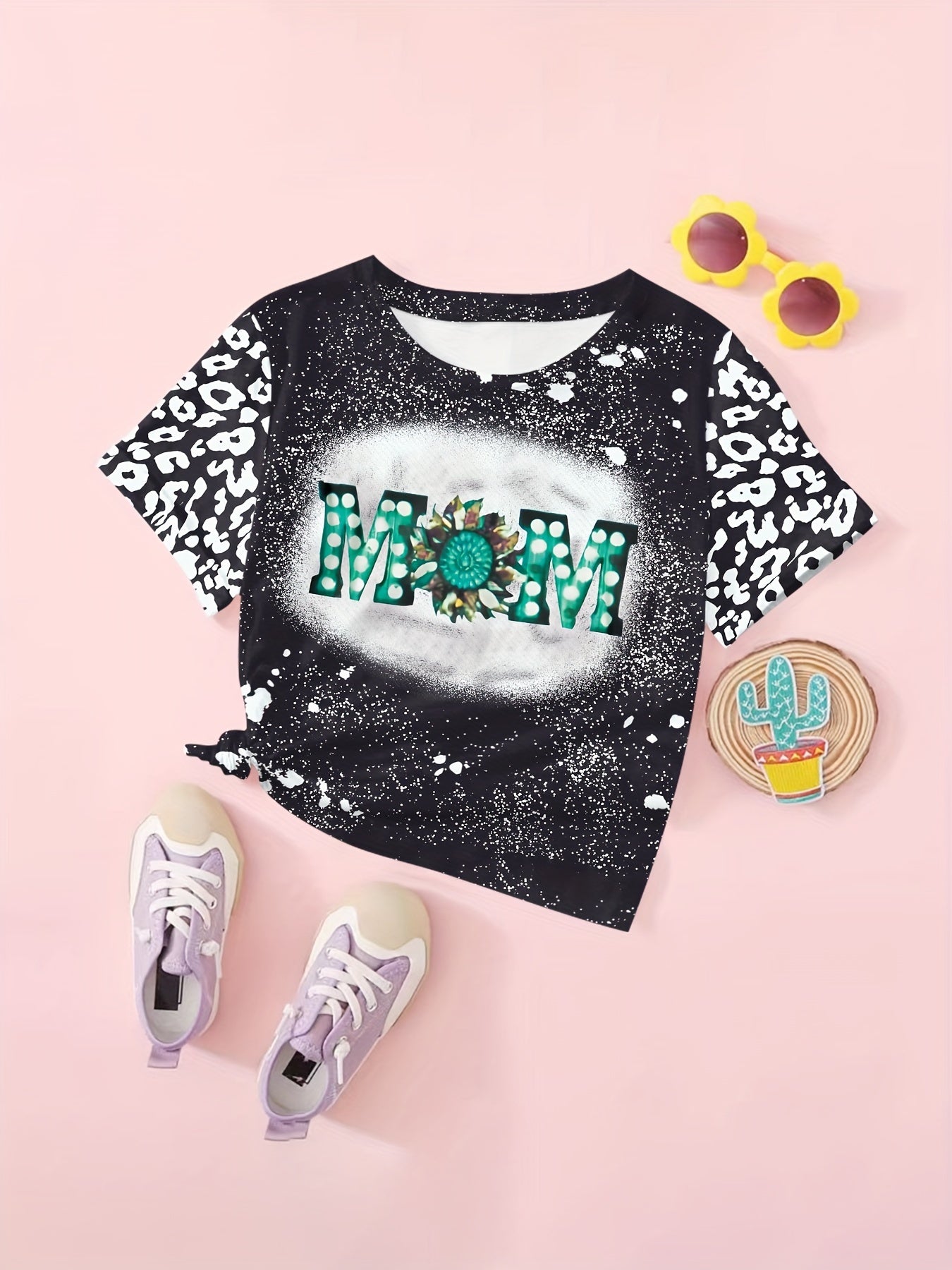 Leopard Print MOM Graphic Short Sleeve T shirt Girls Summer Clothes Sports