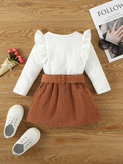 Toddler Girls Ribbed Knit Top & Belted Skirt Set