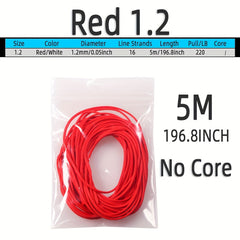 5m 196in 85in Red Braided Fishing Line 16 Strands PE Fishing Line