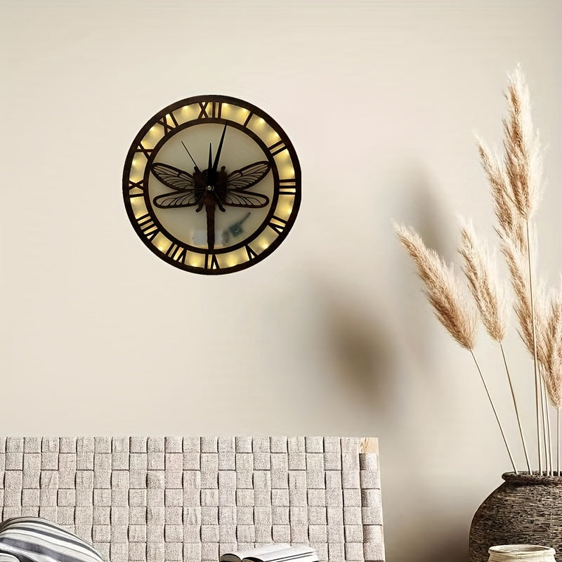 Wooden Carved Craft Nursery Night Light Clock