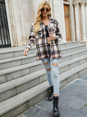Plaid Print Polo Collar Shirt Casual Long Sleeve Shirt