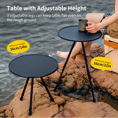 WESTTUNE Camping Round Table With Light Stand Ultralight Portable Folding Table