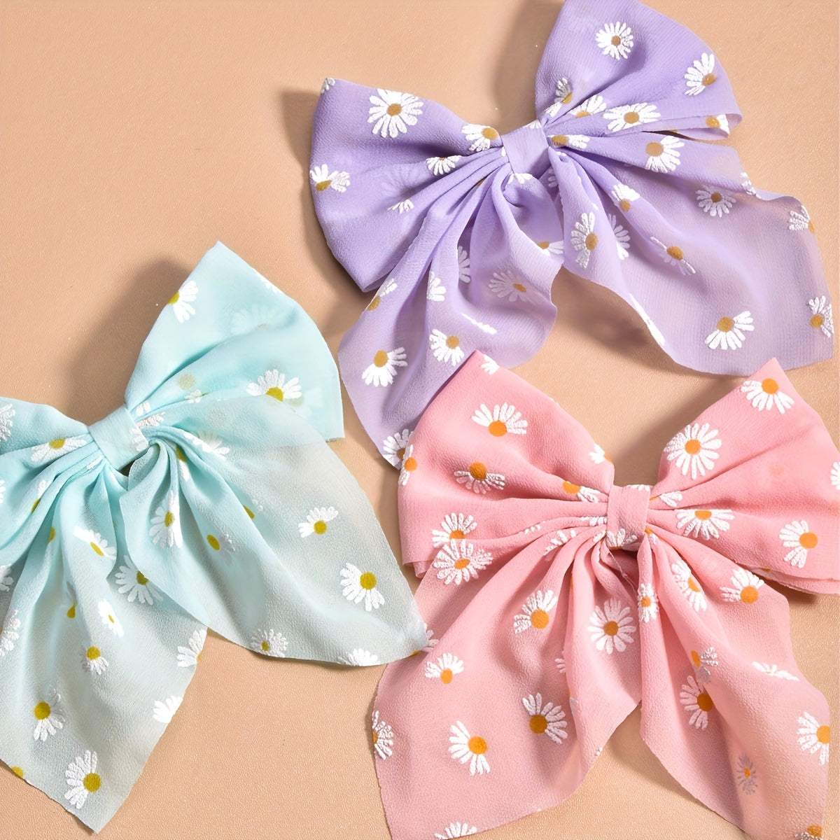 Sweet Chiffon Bow & Daisy Hair Clips