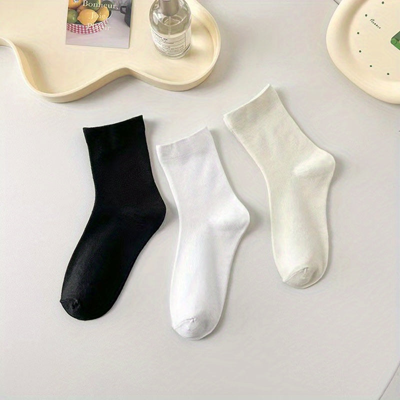 3 Pairs Solid Socks Comfy & Breathable All match Socks Women's Stockings