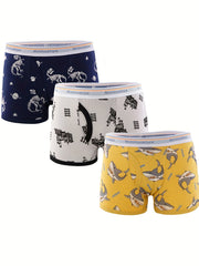 3pcs Boy's Cotton Boxer Briefs Animal Pattern Shorts