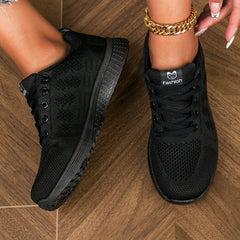 Women's Letter Patched Flying Woven Running Shoes Lace Up Sporty Walking Shoes