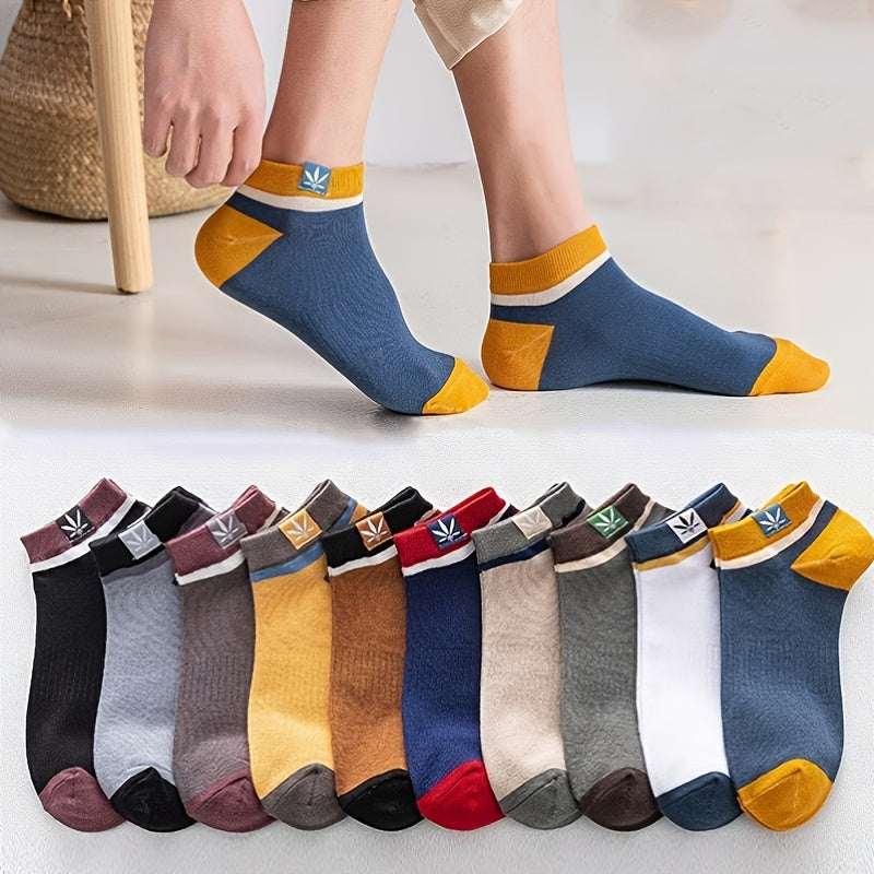 Maple Print Casual Block Socks Men's Crew Socks All Seasons Wearing