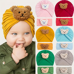 2pcs Baby Hair Bands Bear Soft Elastic Cartoon Hat And Hairband